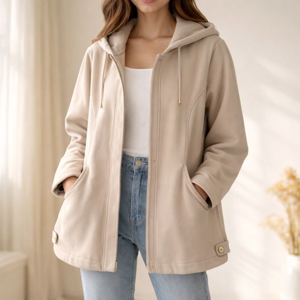 NEW Scandia Woods Hooded Coat Size XL Beige Snap Front Full Zip Lined Jacket VTG